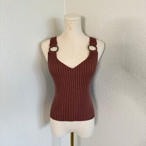 Club Monaco Ribbed Knit Tank Top w/ Ring Strap Detail – Rust Brown – M